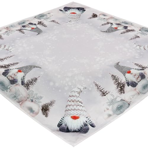 Tischdecke Weihnachten 85x85 Wichtel Hellgrau Mitteldecke Winter...