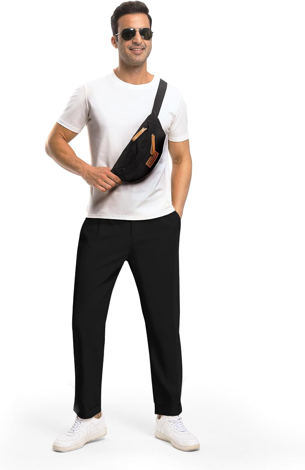 Rdruko Men's Lightweight Casual Pants Slim Fit Cotton Linen Pants Elastic Waist Summer Beach Pants with Pockets, Black, XL - Image 3