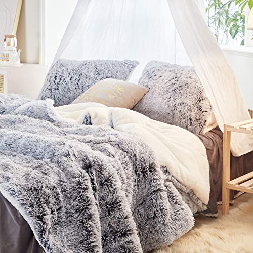 Joyreap 3-Piece Plush Shaggy Comforter Set, Full/Queen Size Luxury Faux Fur Sherpa Reversible Bedding Comforter Set, Ultra Cozy Warm Fluffy Bedding Set For Winter (Gray N White, 88X88 Inches) #TOP3