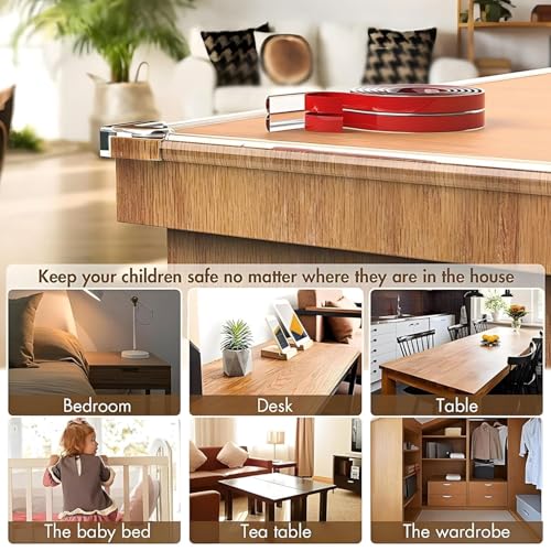 Image of Baby Proofing Edge Protector Strip | Soft Silicone Table Edge Guards and Safety Bumper Cover for Furniture, Desk, Crib, Bed and Wall | Child Safety Protector (10 Meter Tape + 8 Pcs Corner()
