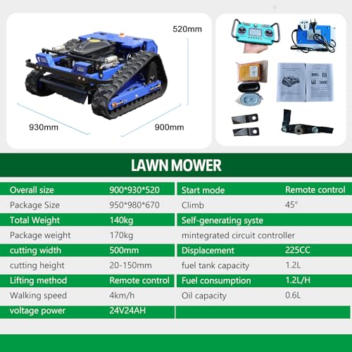 Image of Remote Control Lawn Mower-700m Range, Hybrid Gas-Electric Power, Track Design, All-Terrain, Adjustable Cutting Height (0.79-5.9 inches)
