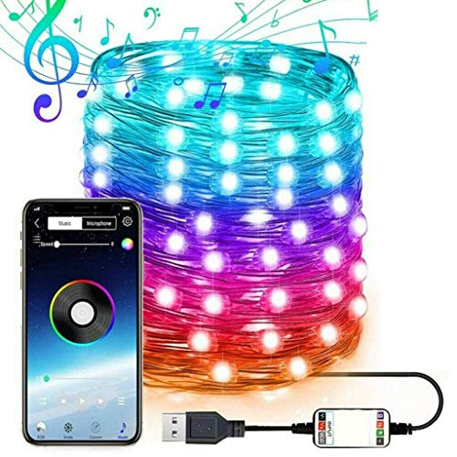 Preisvergleich Produktbild WESSD Smart App-gesteuerte Lichterkette, Weihnachtsbaum-LED-Lichterkette, wasserdicht, Firefly Twinkle Lichterkette, Musik-Synchronisation, USB-betriebene LED-Lichterkette für Zuhause, Party, Hochzeit