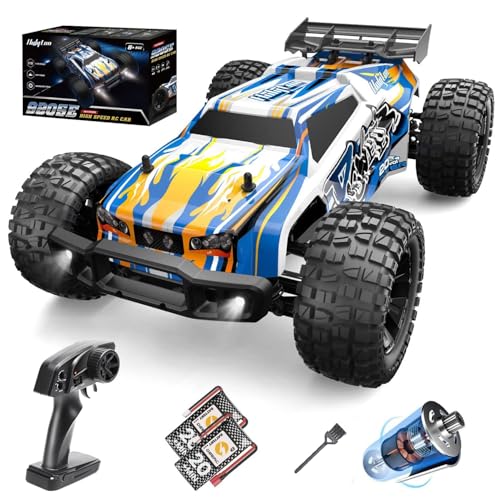 Holyton 1:10 Large High Speed Remote Control Car with LED Shell Lights, 48+ KM/H, 4WD Offroad Monster Truck for Adults & Kids, Hobby RC Truck Vehicle, 2 Battery Crawler Toy Gift for Boy