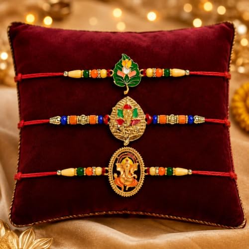 Image of Oblivion Rakhi For Brother - Elegant Stylish God Designer Rakhi with Beads and Silver Colour Pooja Coin, Tilak Set & Greeting Card - Traditional Raksha Bandhan Combo for Bhai
