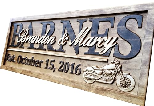 Product Image of the Personalized Motorcycle Gifts Motorcycle Wedding Sign Personalized Couples Gift Wood Family Name Custom Last Name Sign