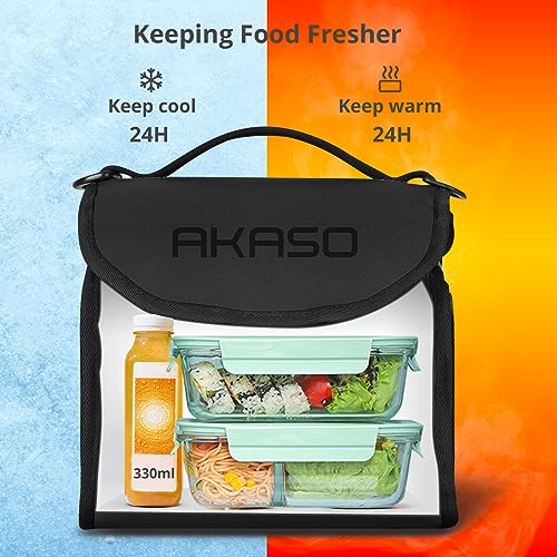 Image of AKASO Insulated Cooler Lunch Bag Packable Lunch Box 12 Can Cooler Bag with Adjustable Shoulder Strap for Office Picnic, Black