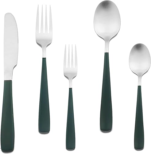 Vista 91 de JASHII Juego de cubiertos de plata mate de 40 piezas, juego de cubiertos de plata satinada, acero inoxidable con revestimiento de tianio, juego