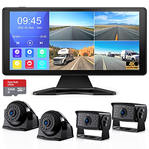Image of Fookoo 4K RV Backup Camera System, 10.36 inch Touch Screen Monitor, HD 1080P Front Rear Side View Cameras, Recording Bluetooth MP3 MP5 Parking Lines Waterproof for RV /Trailer /Bus - D1036
