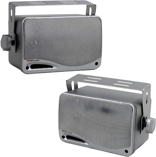Pyle 3-Way Waterproof Marine Box Speakers - 9cm, 200-Watt Dual Indoor Outdoor Speaker System - Weatherproof/Waterproof Outdoor Speaker - Home, Boat, Pool, Patio Indoor Outdoor Use (Silver)