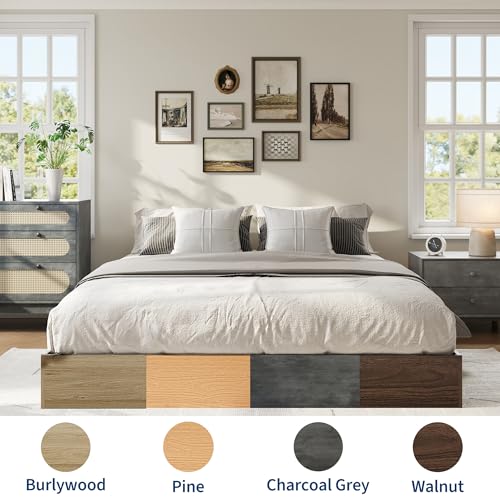 Image of GarveeHome Twin XL Size Wood Platform Bed Frame,Wooden Bed Frame Without Headboard, Wood Slat Support,No Box Spring Needed, Easy Assembly