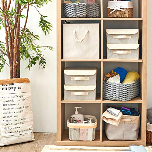 Ezoware 4-Pack Small Fabric Storage Basket Bin With Lid, Collapsible Storage Box Cube Organizer Container For Nursery, Closet, Bedroom - 10.5 X 10.5 X 5 Inches, (Gray & Beige) #TOP5