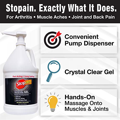 Stopain-Pain-Relief-Gel-Gallon-USA-Made-Max-Strength-Fast-Acting-with-Menthol-Glucosamine-MSM-for-Back-Pain-Athritis-Knee-Joint-Neck-Pain-HSA-FSA-Approved-OTC-Topical-Analgesic-Product