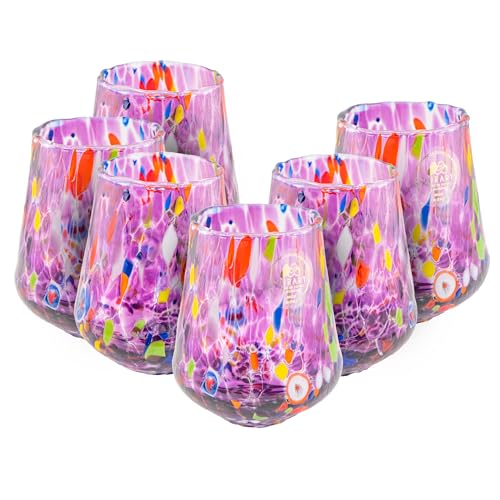 MurArt Bicchieri di Murano Set da 6 bicchieri da 300ml in vetro soffiato a mano in lavorazione artigianale Made in Italy B8 (Ametista, Bicchieri Acqua 6pz)