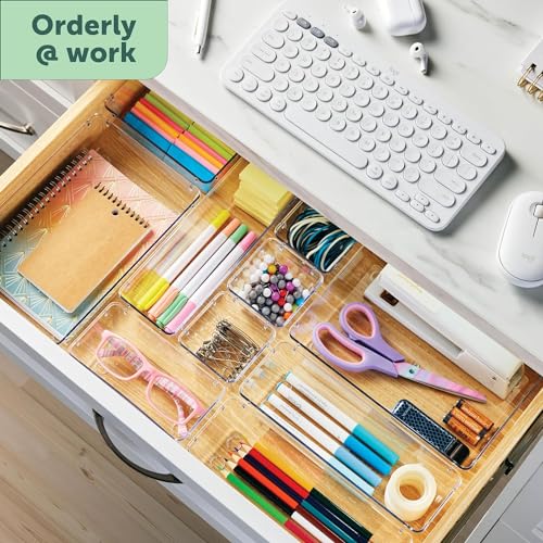 Image of UCRAVO 5Pcs Clear Plastic Drawer Organizers Set, Clear Drawer Organizers & Storage Bins for Makeup /Jewelry Vanity, Kitchen Or Office Desk. Bathroom