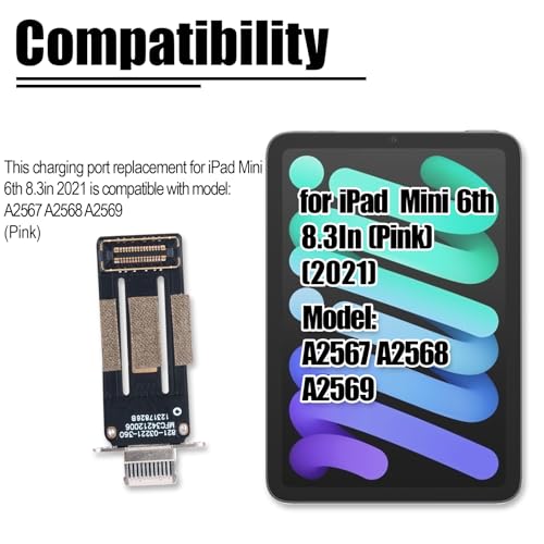 Image of Charging Port Replacement for iPad mini 6th Gen 8.3in 2021 Charger Port Flex Cable for iPad mini 2021 Dock Connector Module Replacement Compatible with: A2567 A2568 A2569 (Pink)