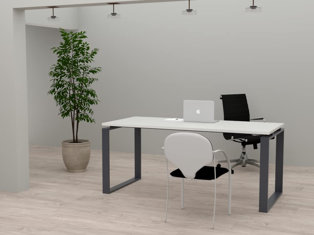 Mesa de Oficina con Estructura de Marco Cerrado color GRIS GRAFITO. Tablero de melamina disponible en varios colores. Fabricado en España. Envio a toda la península. (Blanco, 200x80)