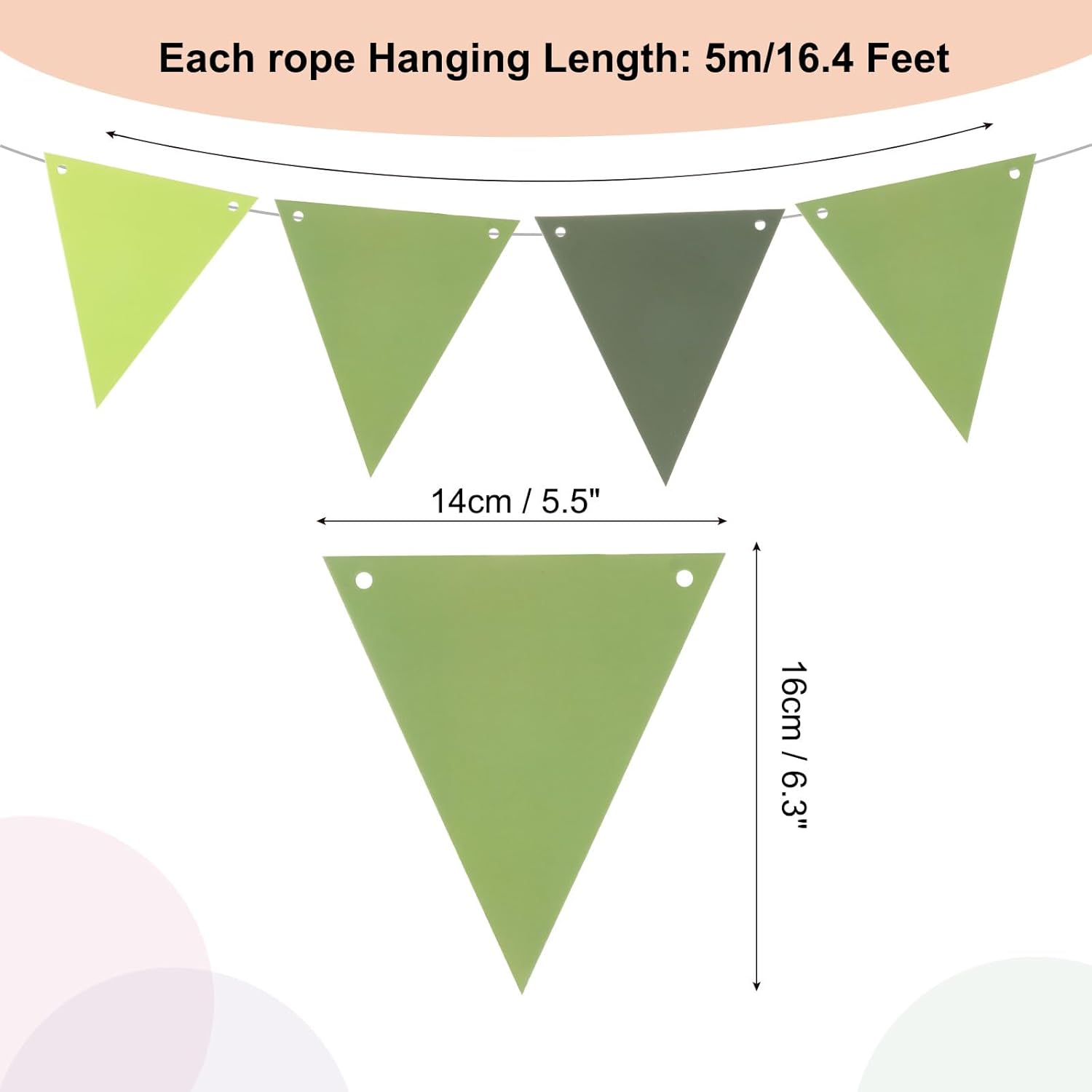 MECCANIXITY 16 Ft Green Pennant Banner Flags String CardStock Triangle Hanging Triangle Bunting Flags for Festive, Wedding, Birthday Party Decorations - Image 2