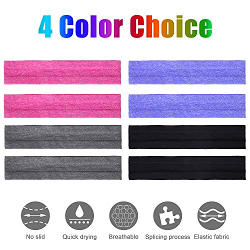 Image of 8 Pieces Sweatbands Non Slip Headbands Stretchy Running Sports Sweatbands Workout Headband Grip Silicone Yoga Hair Band Elastic Exercise Hair Wrap for Women Men