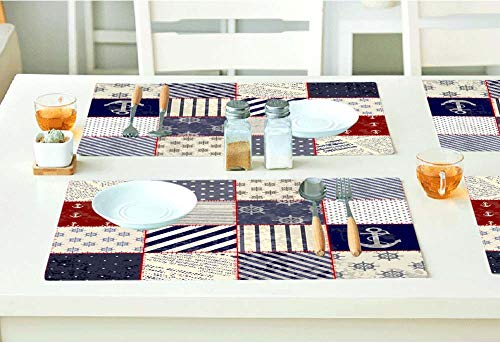 Moslion Nautical Style Placemats,Vintage Sailor Knot Anchor Polka Dots Stripe Motifs Place Mats For Dining Table/Kitchen Table,Waterproof Heat-Resistant Washable Outdoor Dinner Table Mats,Set Of 4 #TOP4