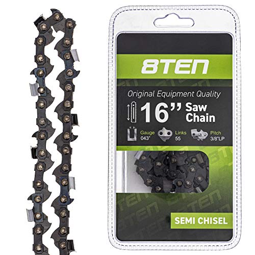8TEN Chainsaw Chain for Stihl 16 inch Bar .043 Gauge 3/8 Pitch 55 Drive Links for MS170 MS180 017 009 019 023 PM400