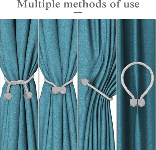 Image of INOVERA (LABEL) 4 Pieces Magnetic Windows Curtain Tiebacks - Decorative Curtains Holders Rope Holdbacks -Drapery Binding Tie Backs for Home, Office (Grey)