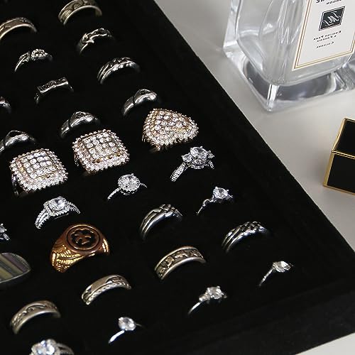 Image of Coward 2Pcs /Set Black Velvet Stackable Ring Organizer Tray, Velvet Ring Earring Stud Jewelry Display Holder Tray for Store Selling or Home Show Storage