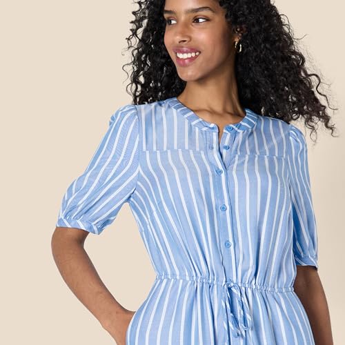 Image of Amazon Essentials Women's Fit and Flare Half-Sleeve Waisted Midi A-Line Dress with Pockets