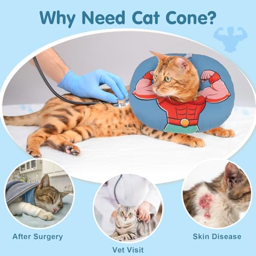 Image of BEAUTYZOO Cat Cone Collars Soft, Cat Recovery E Collars After Surgery to Stop Licking, Adjustable Elizabeth Circle Collar Cute Pet Donut Pillow for Cats Kitten Small Dogs, Dark Blue S