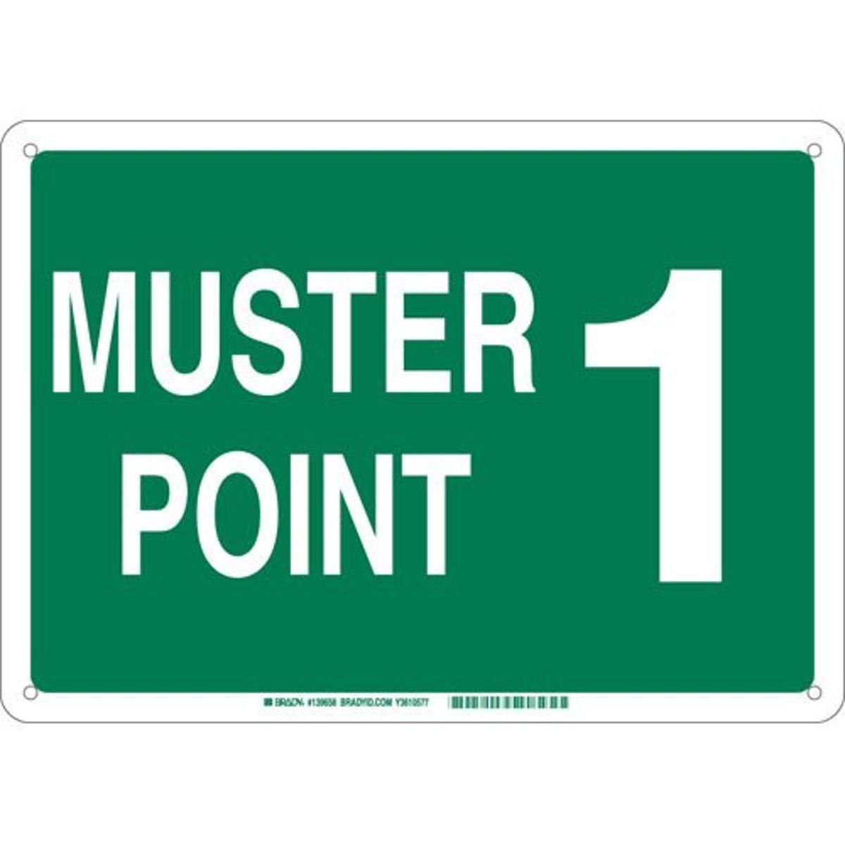 Brady Cartello in alluminio con scritta "Muster Point 1", testo, 25,4 cm di altezza x 35,6 cm di larghezza, bianco su verde, 139664