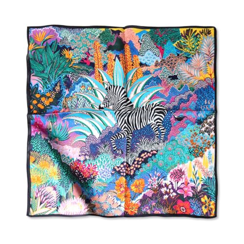 Silk Scarf Women Small Square Scarf Cartoon Print Flower Geometric Pattern Neckerchief Bandanas Hair Scarf 53×53cm