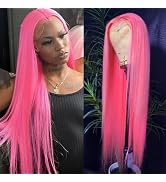 Lovestory Pink Color Lace Front Wigs Long Straight Hair Pastel Pink Heat Resistant Free Part Synt...