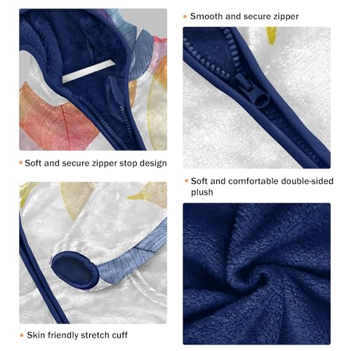 Colorful Leaf Silhouette Girls Fleece Jacket Girls Fall Jacket Girls Zip Up Hoodie Girls Sherpa Jacket 2-10T3