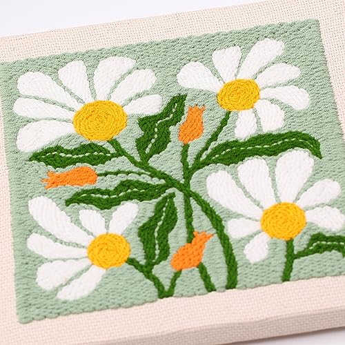 Image of Embroidery Punch Needle kit Frame, Embroidery Starter Kits for Beginner Kids,Punch Needle Fabric with Pattern,Threader, Yarns,Embroidery Hoops & Rug Punch(Green)