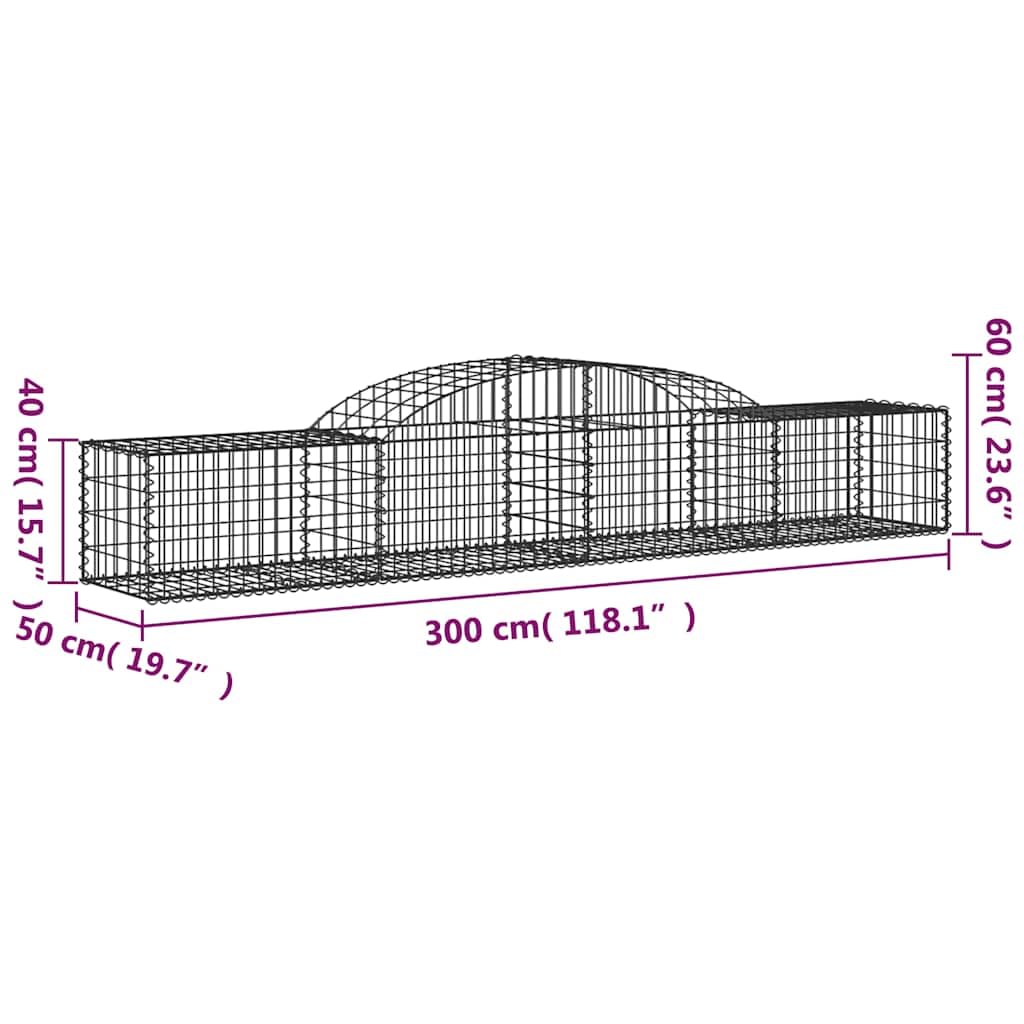 Kosze łuki gabionowe 30 sztuk 300 x 50 x 40/60 cm ocynkowane żelazo | Dekoracyjna bariera ogrodowa, wzmocnione haki, wypełnienie kamieni, zastosowanie na zewnątrz
