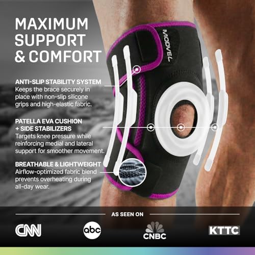 Image of Modvel Knee Brace with Side Stabilizers & Patella Gel Pads for Pain Relief and Joint Support Breathable, Non-Slip Compression Sleeve for Men & Women, Arthritis, Meniscus, ACL Recovery