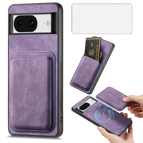 Étui portefeuille Google Pixel 8 avec porte-carte et protection écran violet