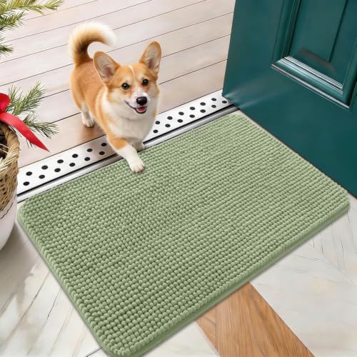 Image of OLANLY Dog Door Mat for Muddy Paws 24x16, Absorbent Chenille Mud Doormat