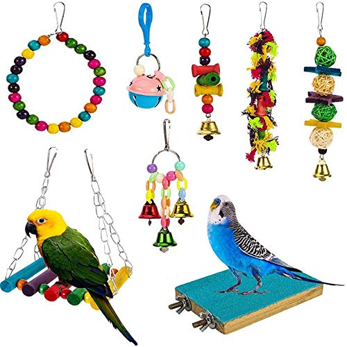 Inscape Data 8 Pack Bird Toys, Parrots Swing Chewing Hanging Toys Bird Perch Stand Toy Birds Cage Toys for Small Birds, Parakeets, Cockatiels, Budgie, Conures, Love Birds, Finches