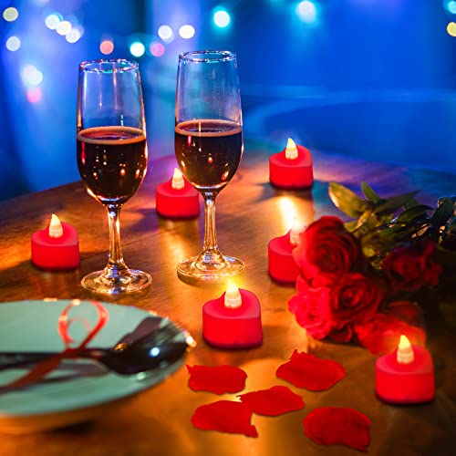1200 Pieces Artificial Rose Petals With 36 Pieces Romantic Heart Shape Led Tealight Candle Flameless Love Candle For Candlelight Dinner Wedding Night Party Wedding Anniversaries Table Decor (Red) #TOP6