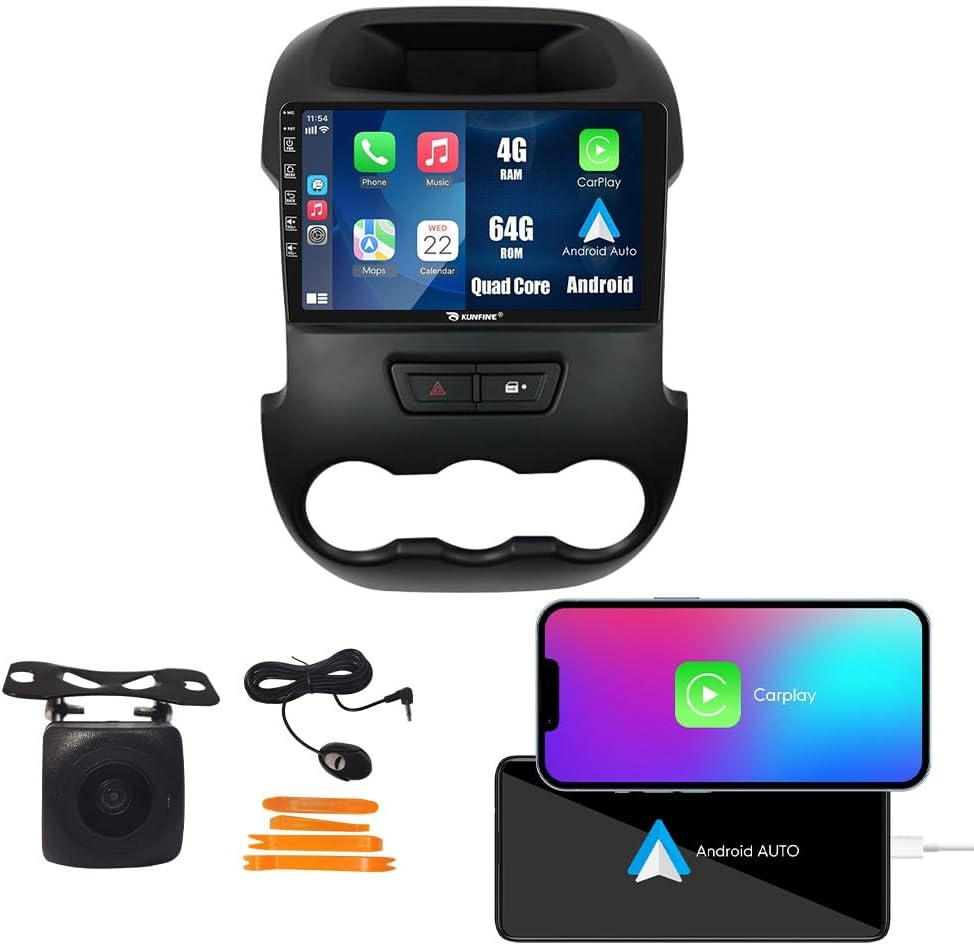 - Car CarPlay Android Auto Navigation Stereo GPS Radio Reverse Camera Display 9" IPS Touchscreen Headunit Tablet Pad Media Player for Ford Ranger 2011-2016, if Applicable Quad Core 4G+64G