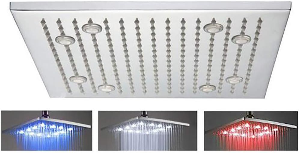 Cascada 16 Inch Ceiling Mount Square Rainfall LED Shower Head, Stainless Steel (include Shower Arm)