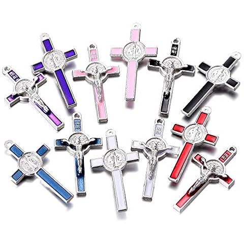 30pcs Mixed Gold Plated Enamel Cross Charm Pendant for DIY Jewelry Making Necklace DIY Jewelry Accessories 21mmx39.5mm (A625) Cover