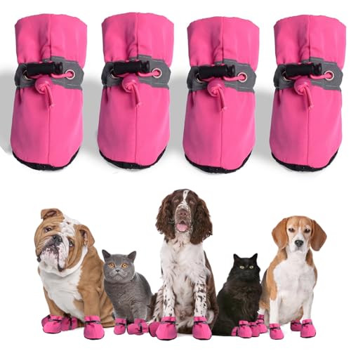 4 Pcs Dog Boots, Waterproof, Non-Slip, Pink, Size 6