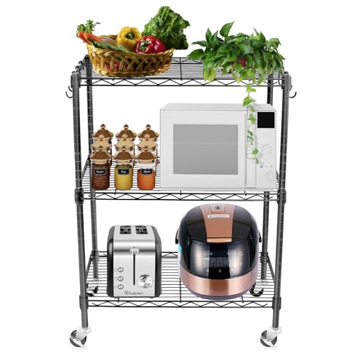 Image of WDT 3-Tier Storage Shelves, Heavy Duty Metal Shelves Wire Rack Shelving Unit, Adjustable Shelf with Wheels for Home Office Garage Kitchen Bathroom,23.4 inch Wx13.6 Dx32.5 H