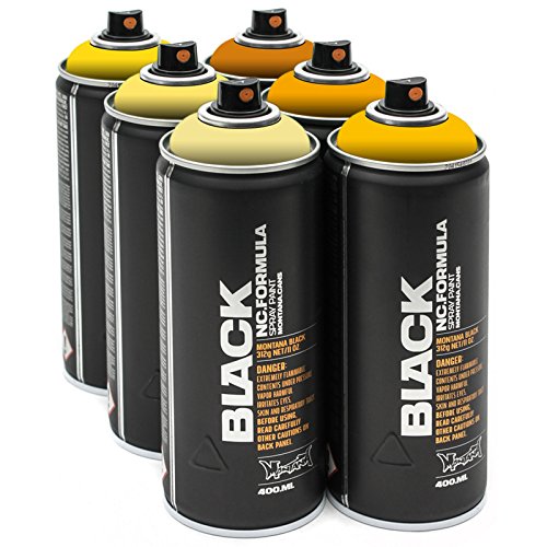 Montana Sprühdosen Yellow Mix 6 x 400ml hochdeckende matte Gelbtöne hell bis dunkel aufeinander abgestimmtes Farbspray