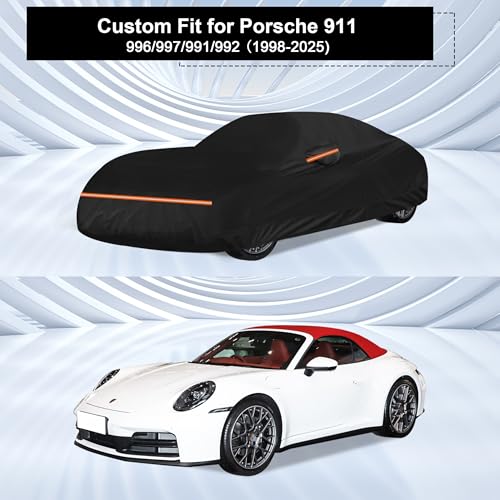 Image of Amooca Heavy-Duty Car Covers Custom Fit for Porsche 911 (1998-2025) Waterproof Sun-Proof All Weather for Automobiles Snow Cover 420D with Door Zipper Cotton Lining