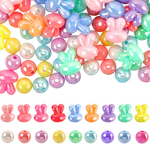 DREMISI 200Pcs Easter Beads Rabbit Beads Bunny Beads Plastic Spring Beads Colorful Round Craft Beads Cute Beads Hair Beads for Girls Jewelry Making DIY Bracelet Earring Necklace Hair Accessories