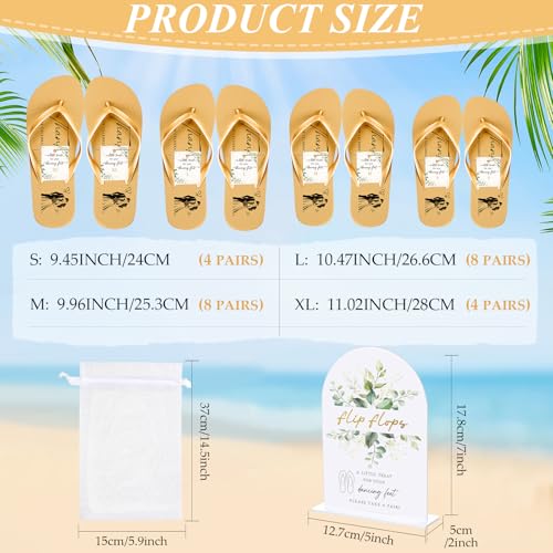 Image of 24 Pairs Bulk Flip Flops for Wedding Guests | Reception Sandals, Wedding Party Favors with Sign, Size Cards, Bagged, Dance Floor Slippers
