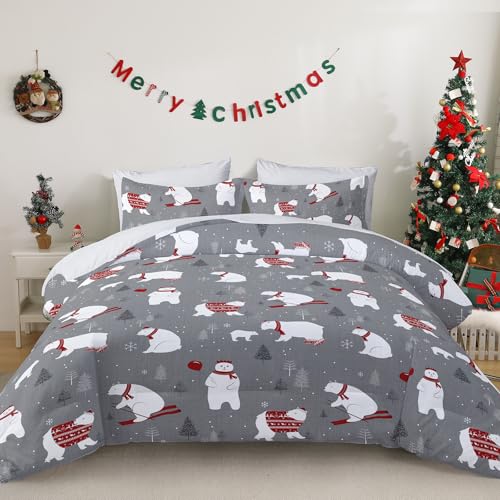 WONGS BEDDING Weihnachts Bettwäsche 135x200 2 Teilig, Eisbären...