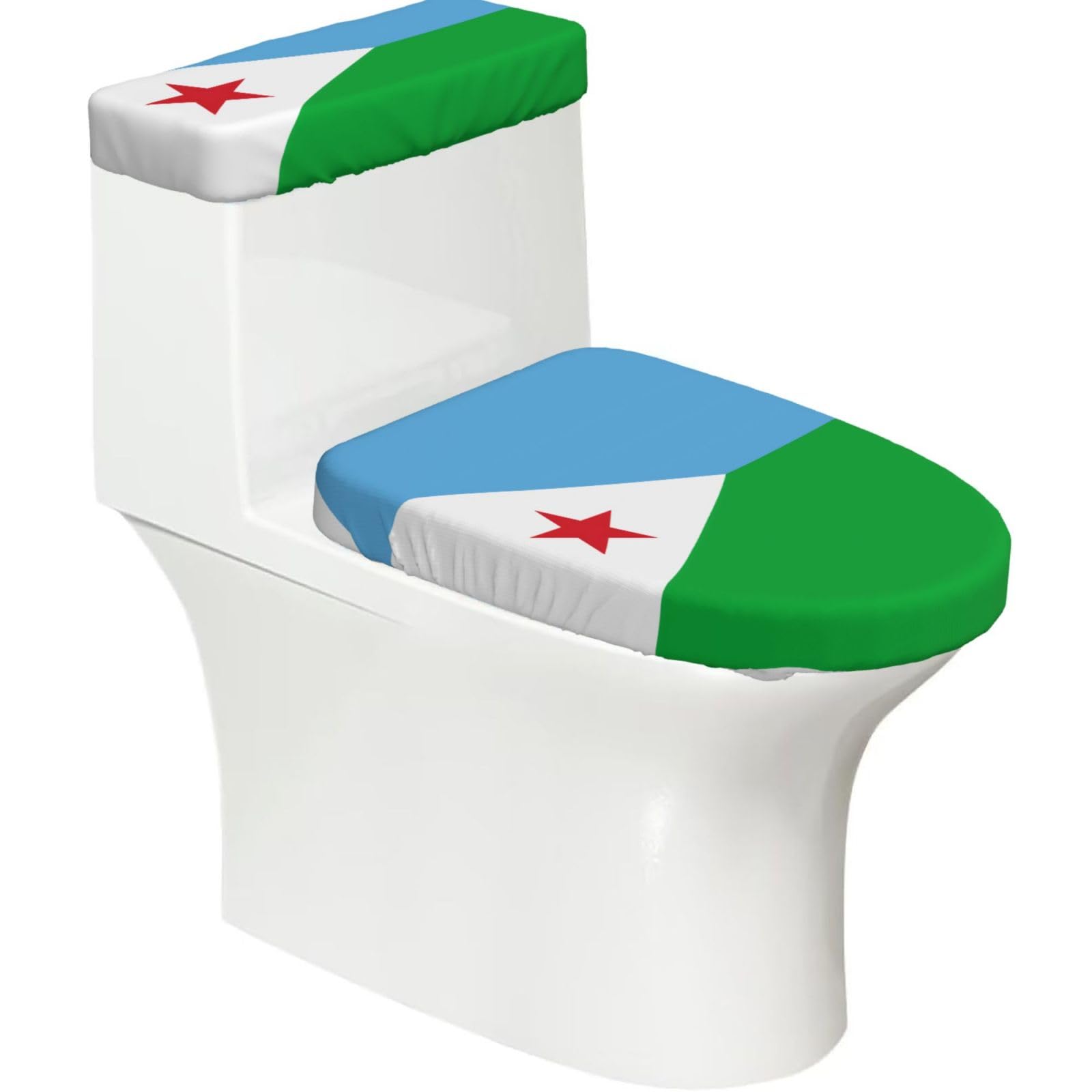 Mrowyc Black Flag Of Djibouti Printed Toilet Seat Set - Set Of 2 - Universal Toilet Seat Cover - Housewarming Birthday Christmas Gift